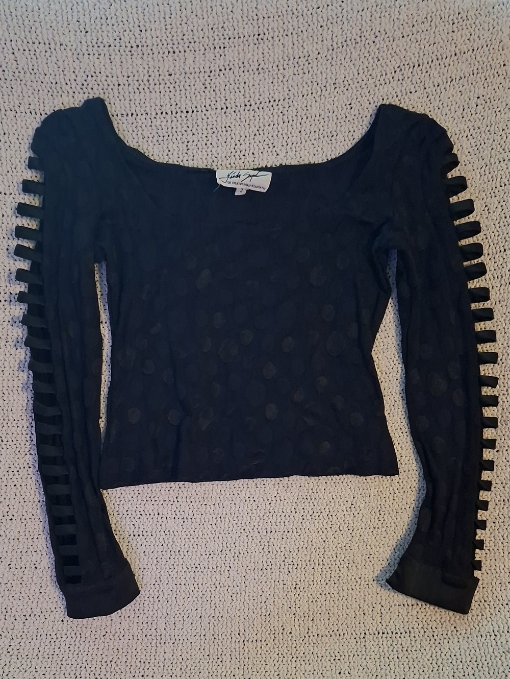 Ladder-Sleeve Black Crop Top by Sky Jane
